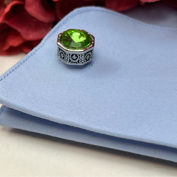 Elegant Green Peridot Silver Hexagon Cufflink - Picture 14 of 17
